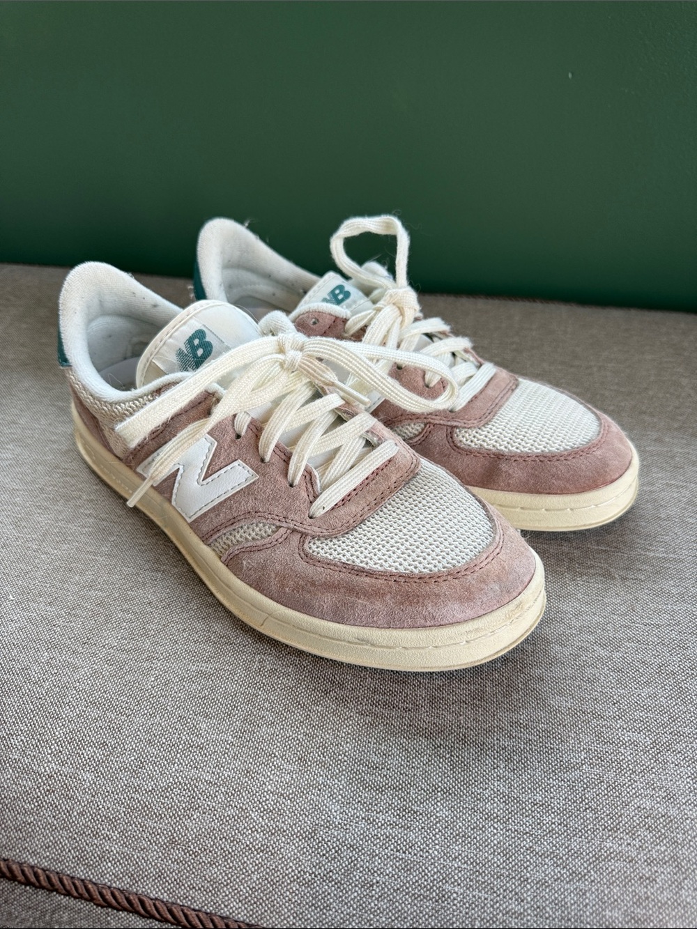New Balance Dusty Pink Suede & Cream Mesh Sneakers